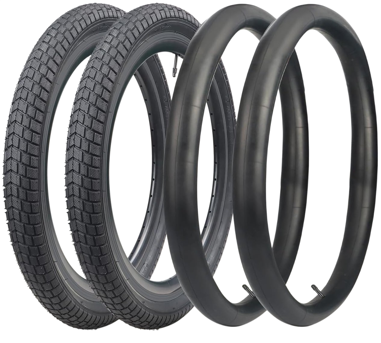 Four bicycle tires displayed